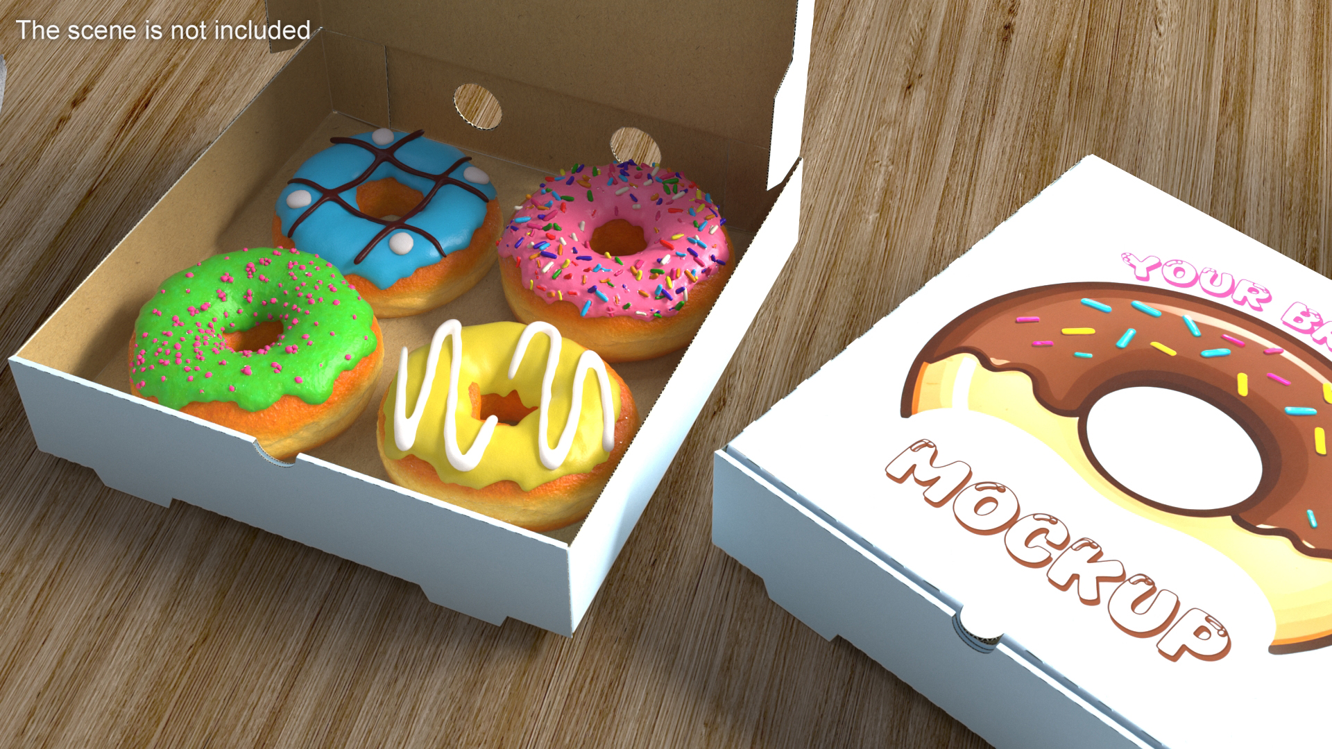 Assorted Donuts in Cardboard Box Mockup 3D model