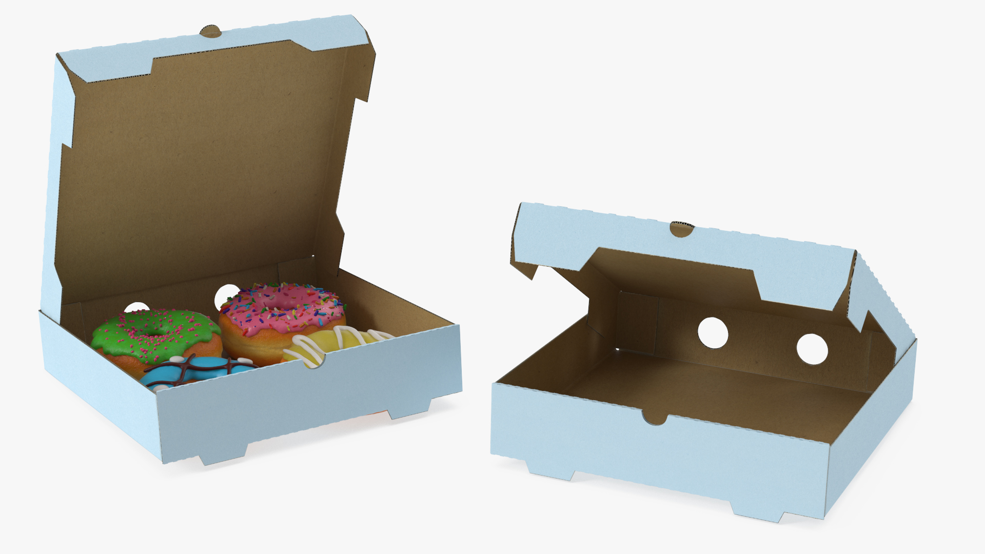 Assorted Donuts in Cardboard Box Mockup 3D model