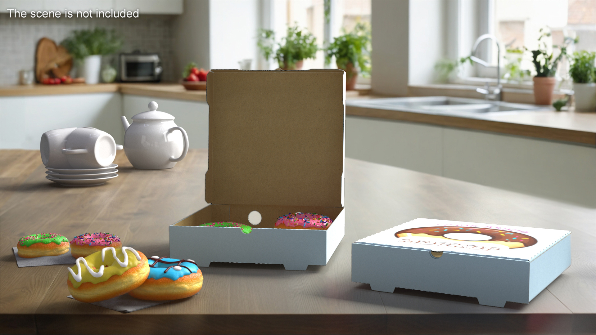 Assorted Donuts in Cardboard Box Mockup 3D model