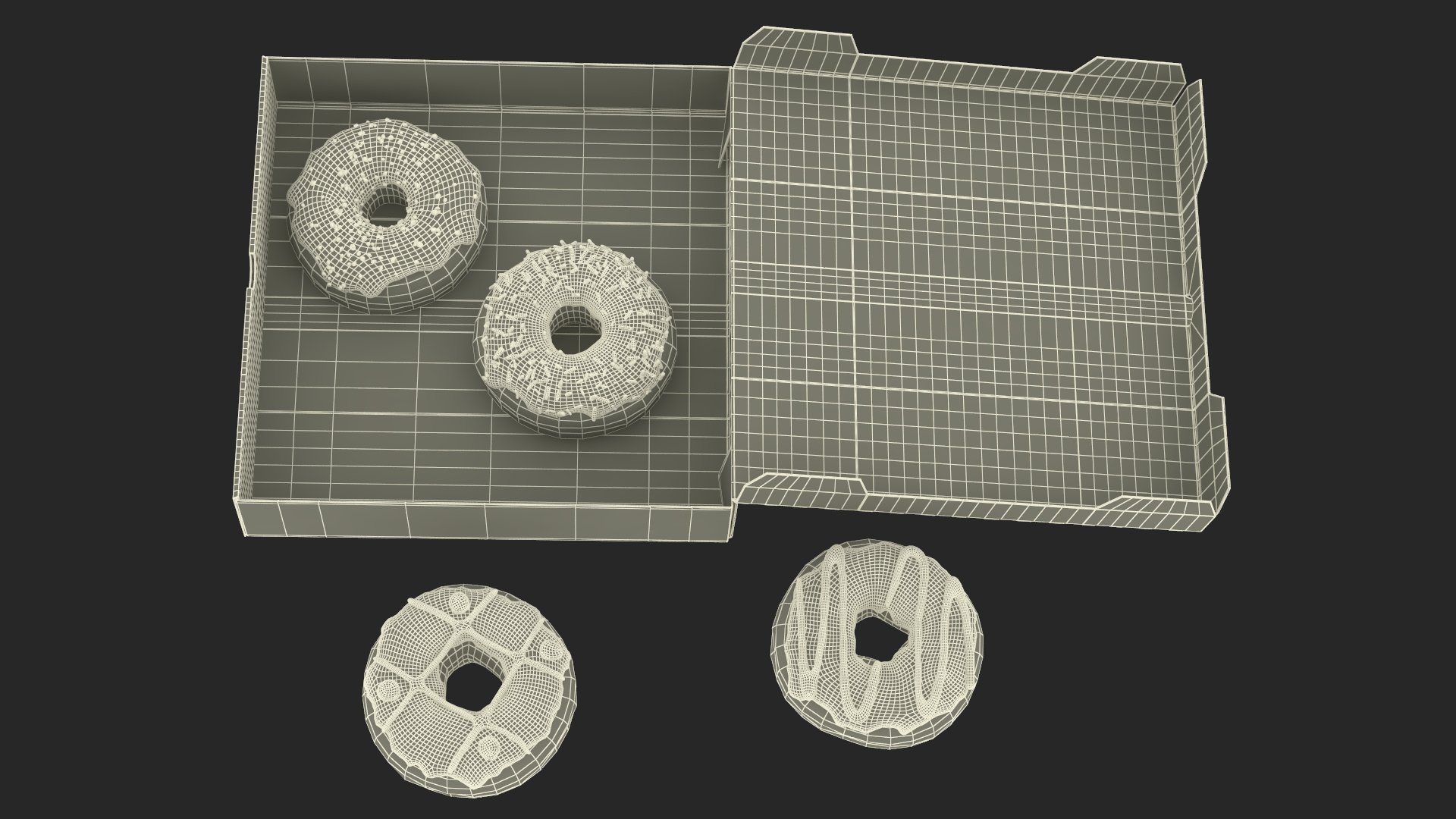 Assorted Donuts in Cardboard Box Mockup 3D model