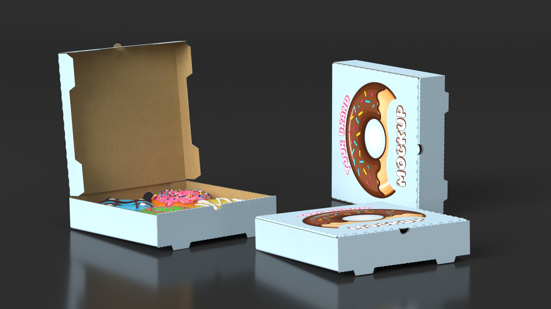 Assorted Donuts in Cardboard Box Mockup 3D model