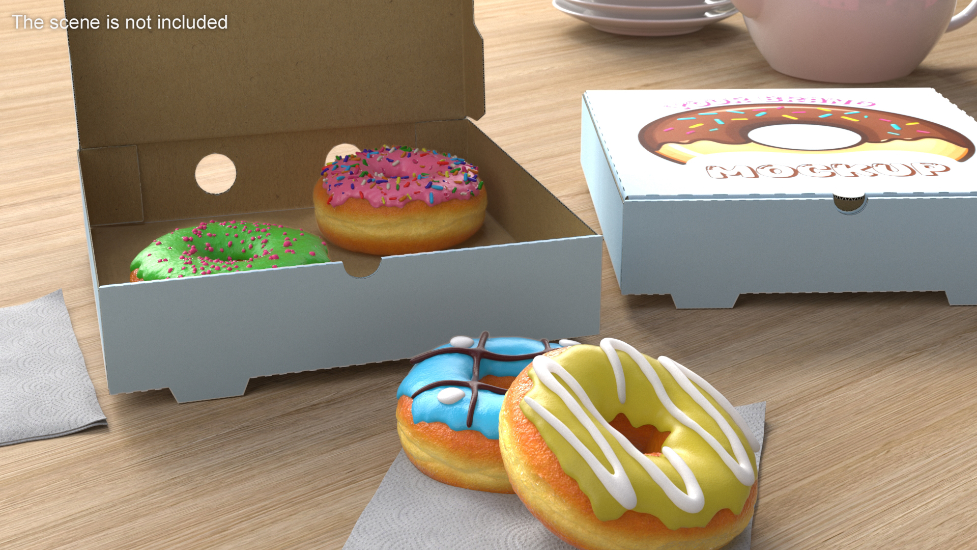 Assorted Donuts in Cardboard Box Mockup 3D model