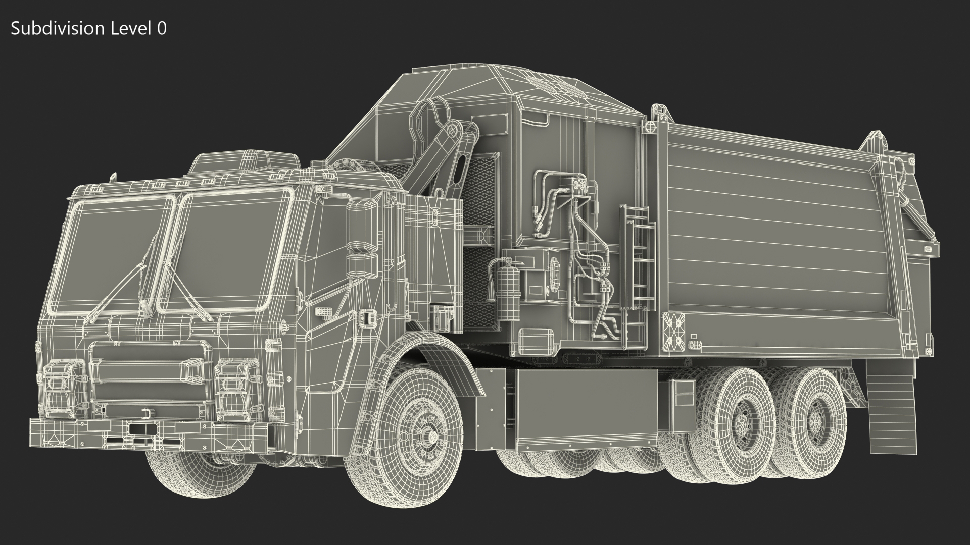 Trash Truck Electric Green Rigged for Cinema 4D 3D