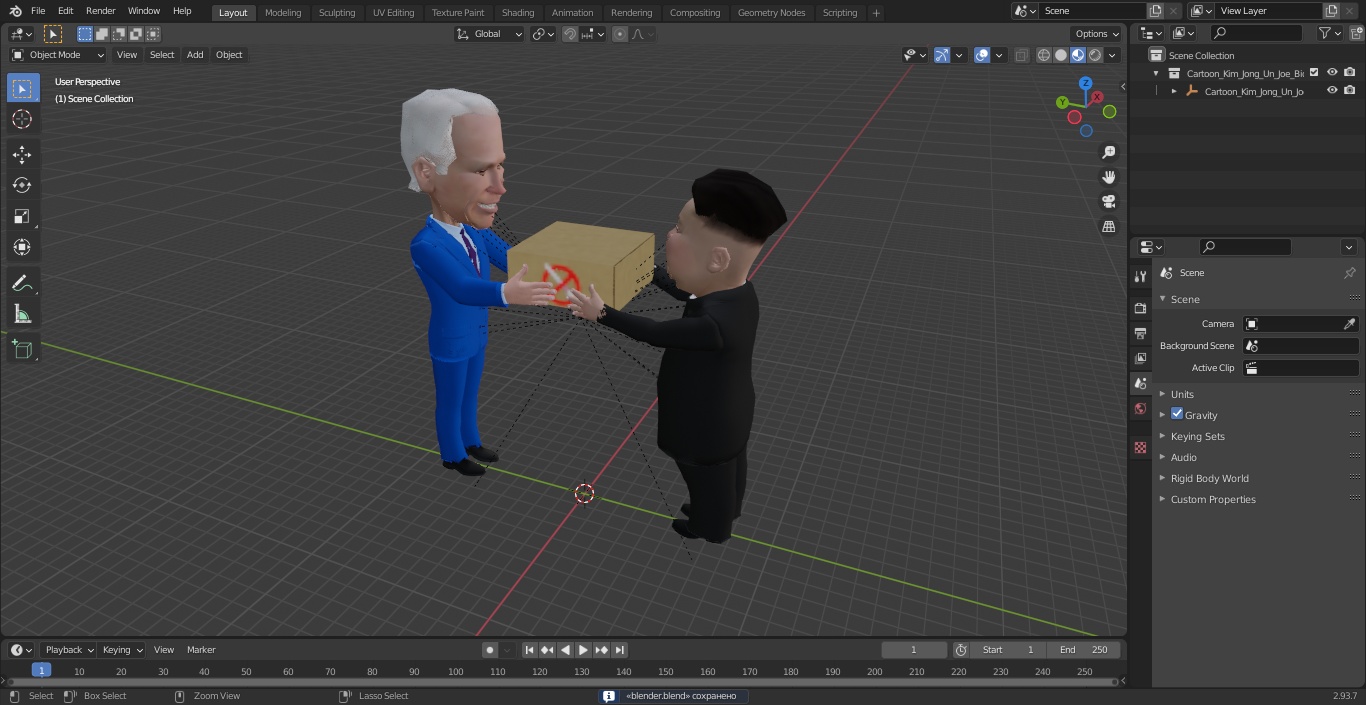 Cartoon Kim Jong Un Joe Biden 3D model