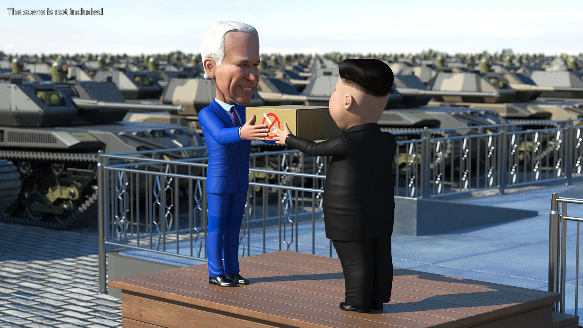 Cartoon Kim Jong Un Joe Biden 3D model