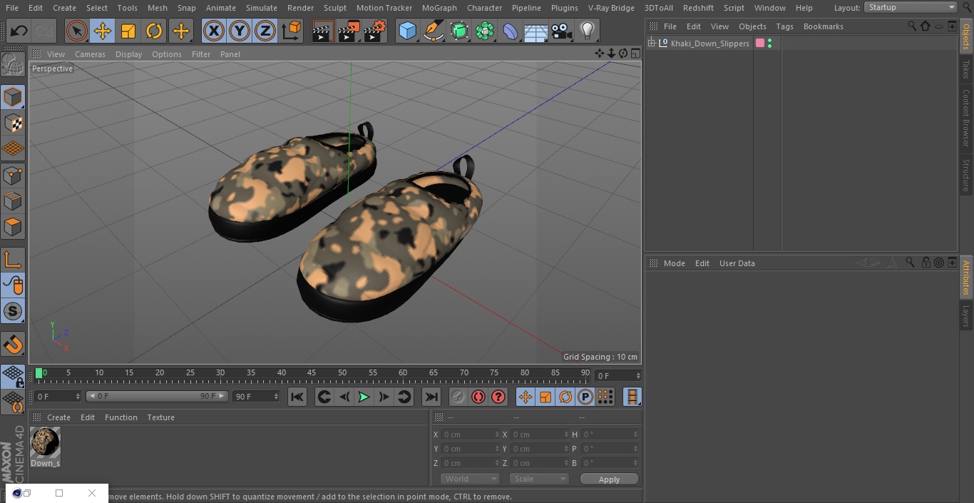 Khaki Down Slippers 3D model