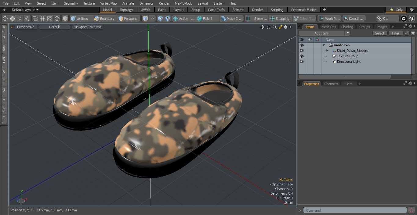 Khaki Down Slippers 3D model