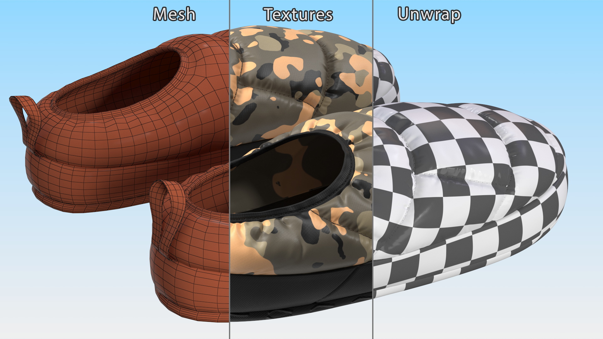 Khaki Down Slippers 3D model