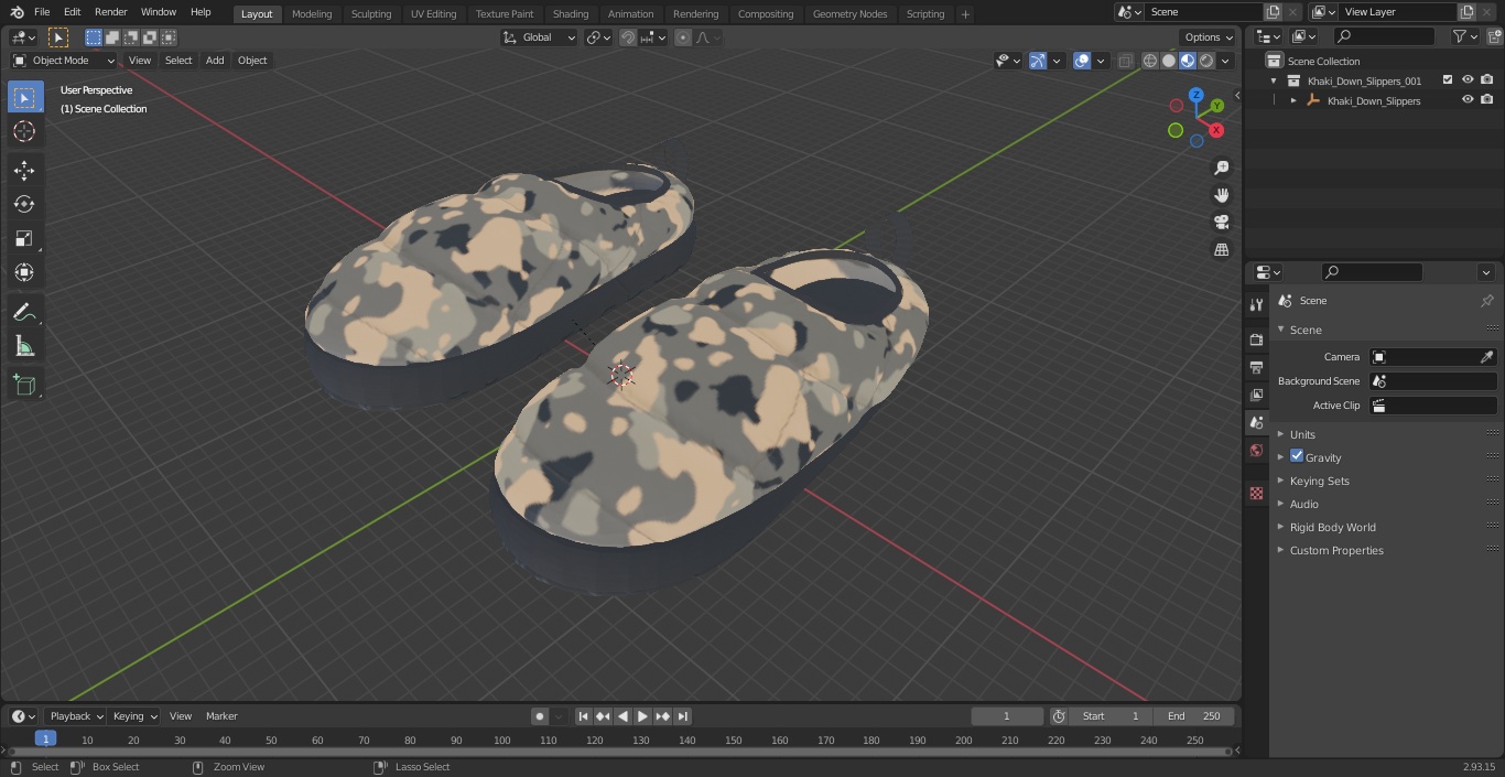 Khaki Down Slippers 3D model