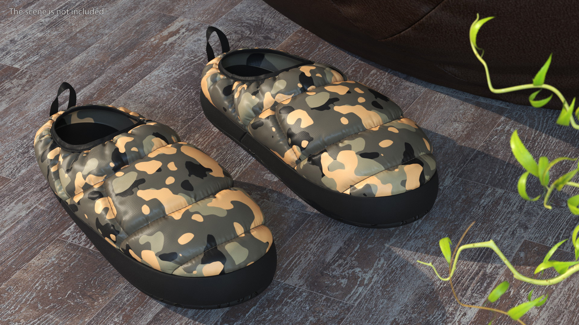 Khaki Down Slippers 3D model