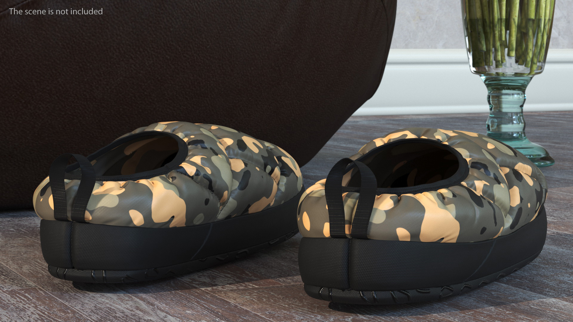 Khaki Down Slippers 3D model