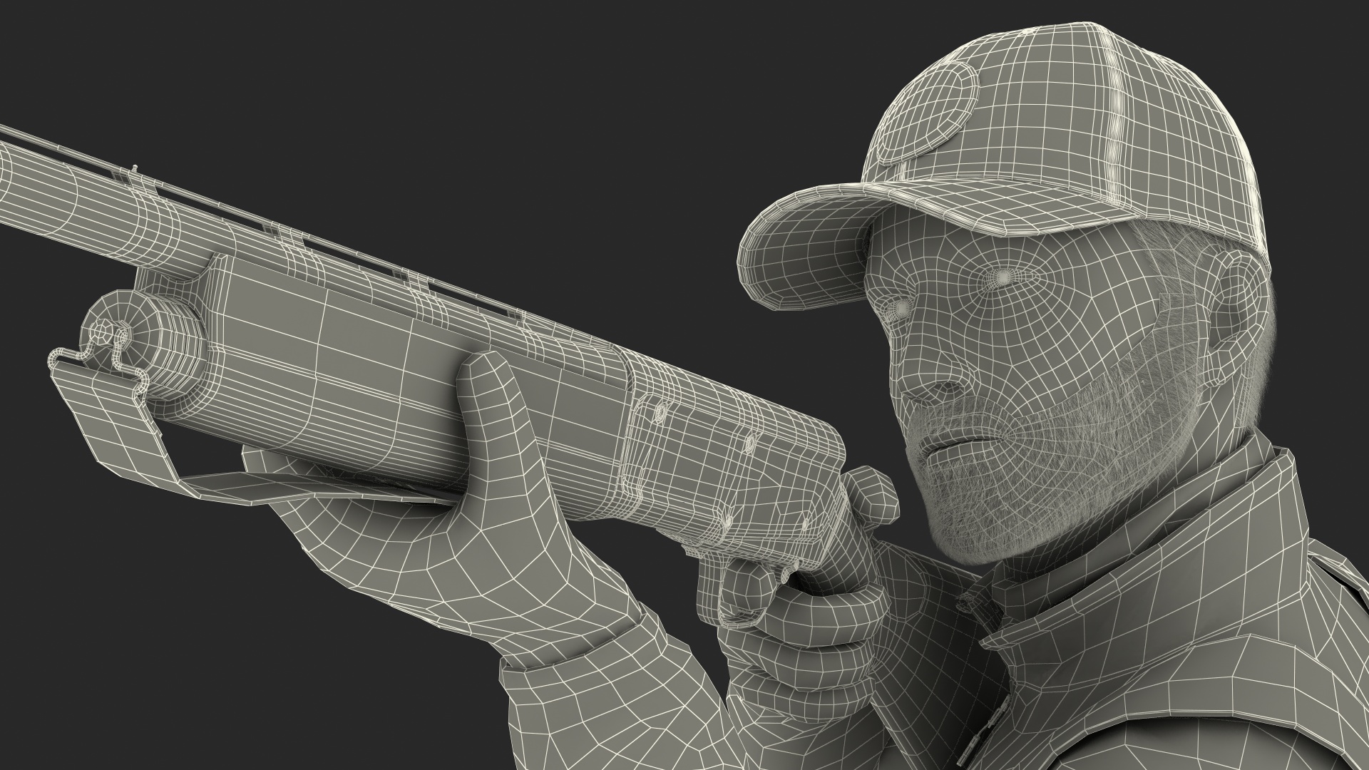 3D model Aiming Duck Hunter with Gun in Grass Camo Fur