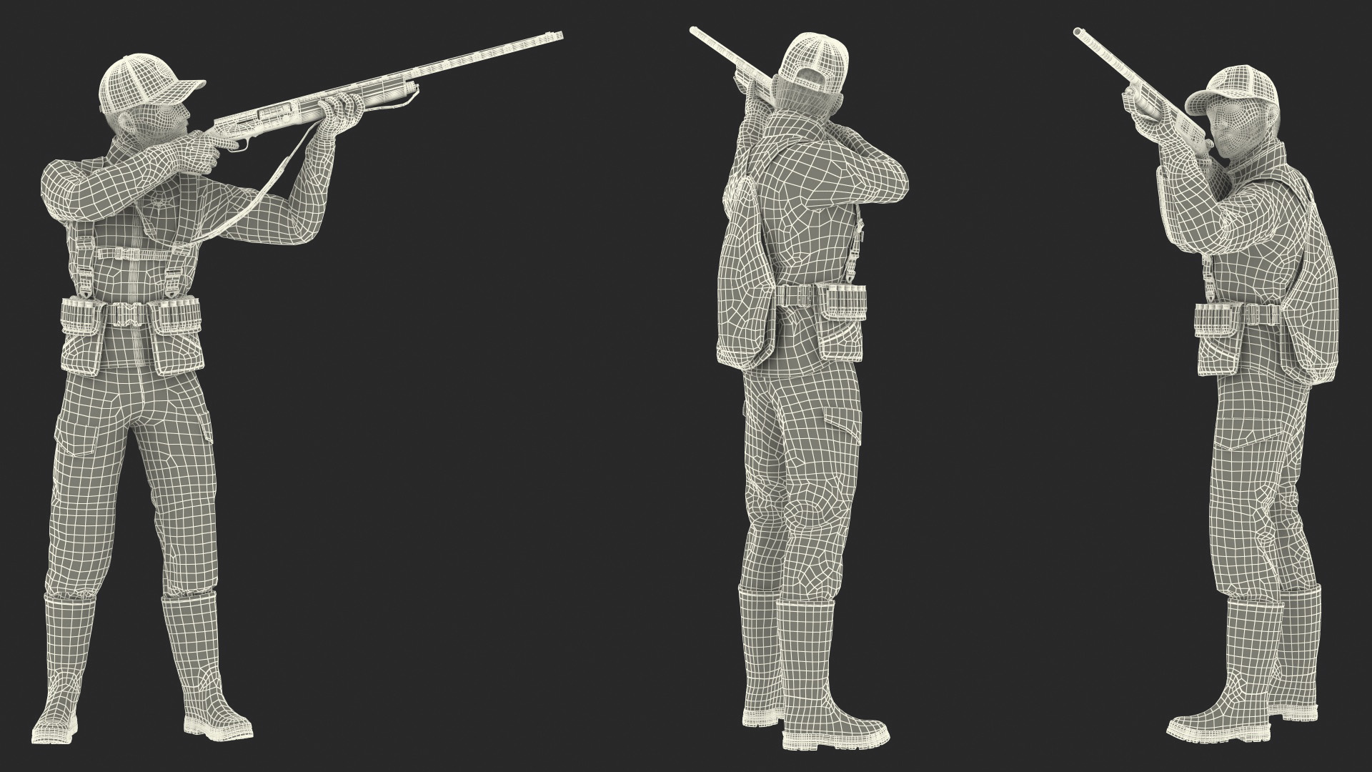 3D model Aiming Duck Hunter with Gun in Grass Camo Fur