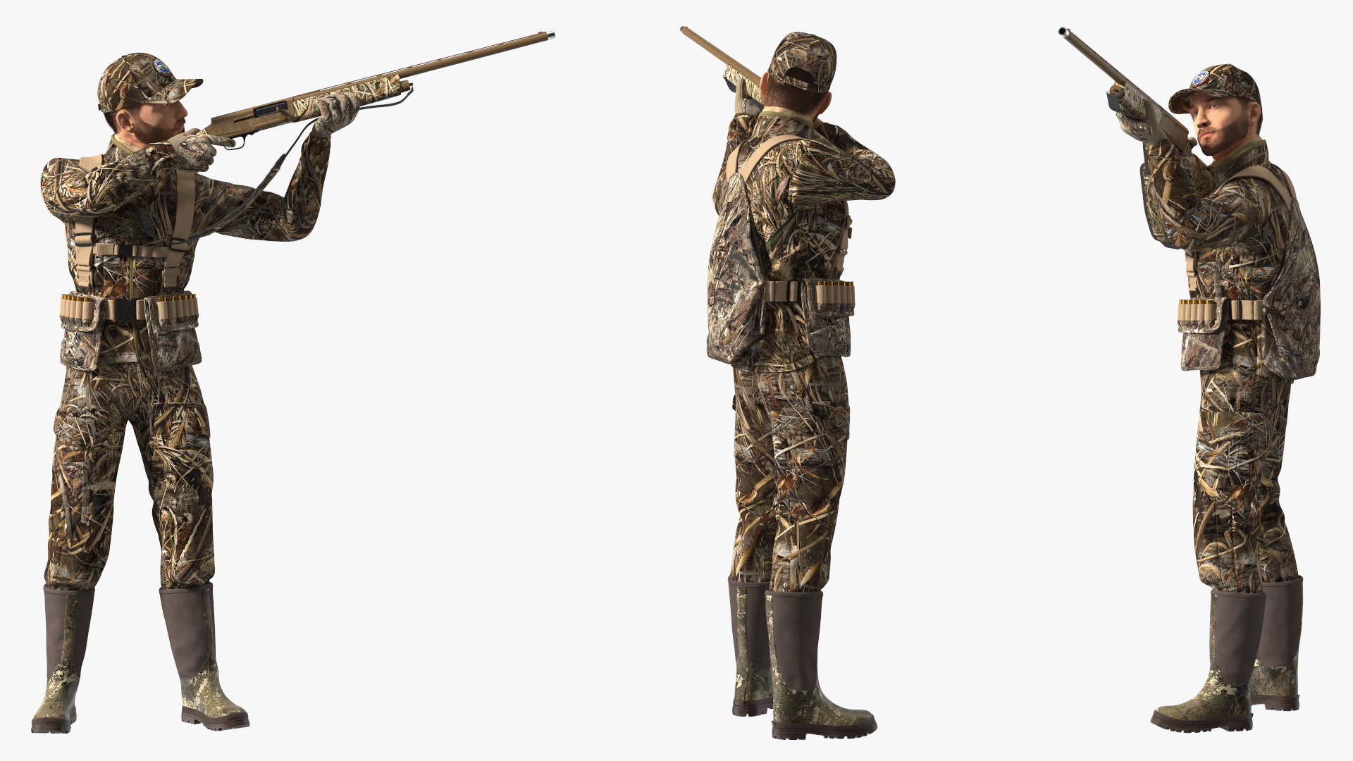 3D model Aiming Duck Hunter with Gun in Grass Camo Fur