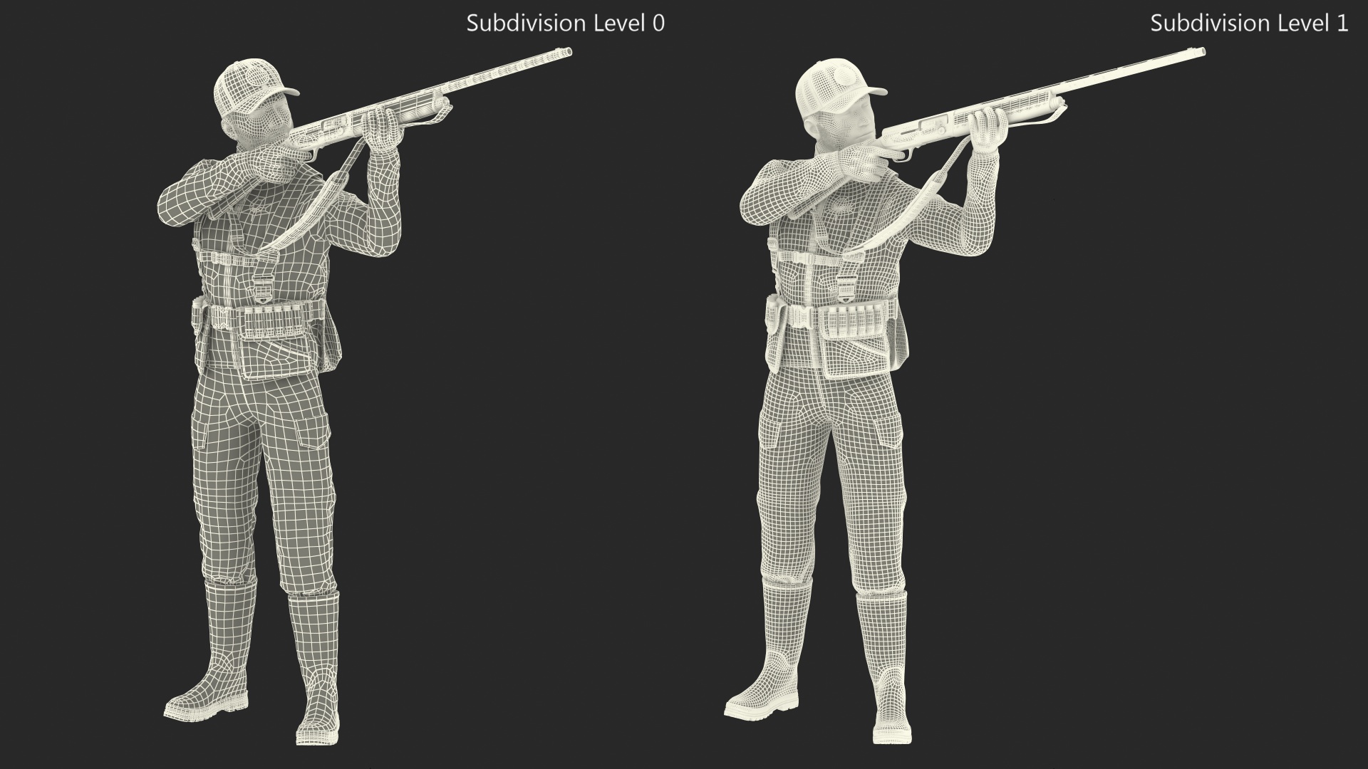 3D model Aiming Duck Hunter with Gun in Grass Camo Fur