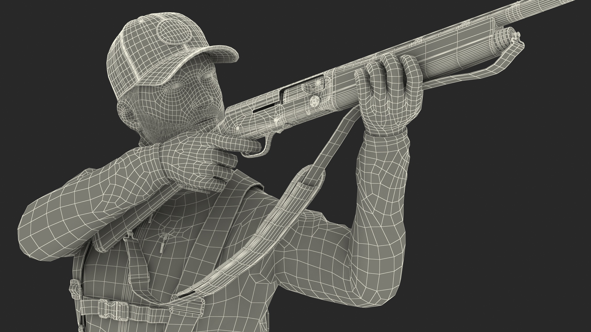 3D model Aiming Duck Hunter with Gun in Grass Camo Fur