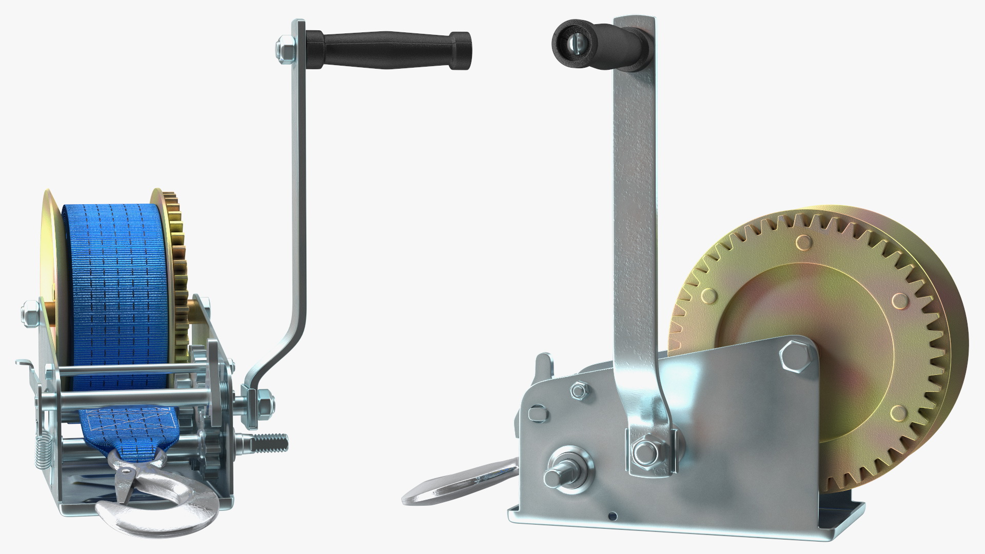 Hand Crank Winch with Polyester Strap 3D