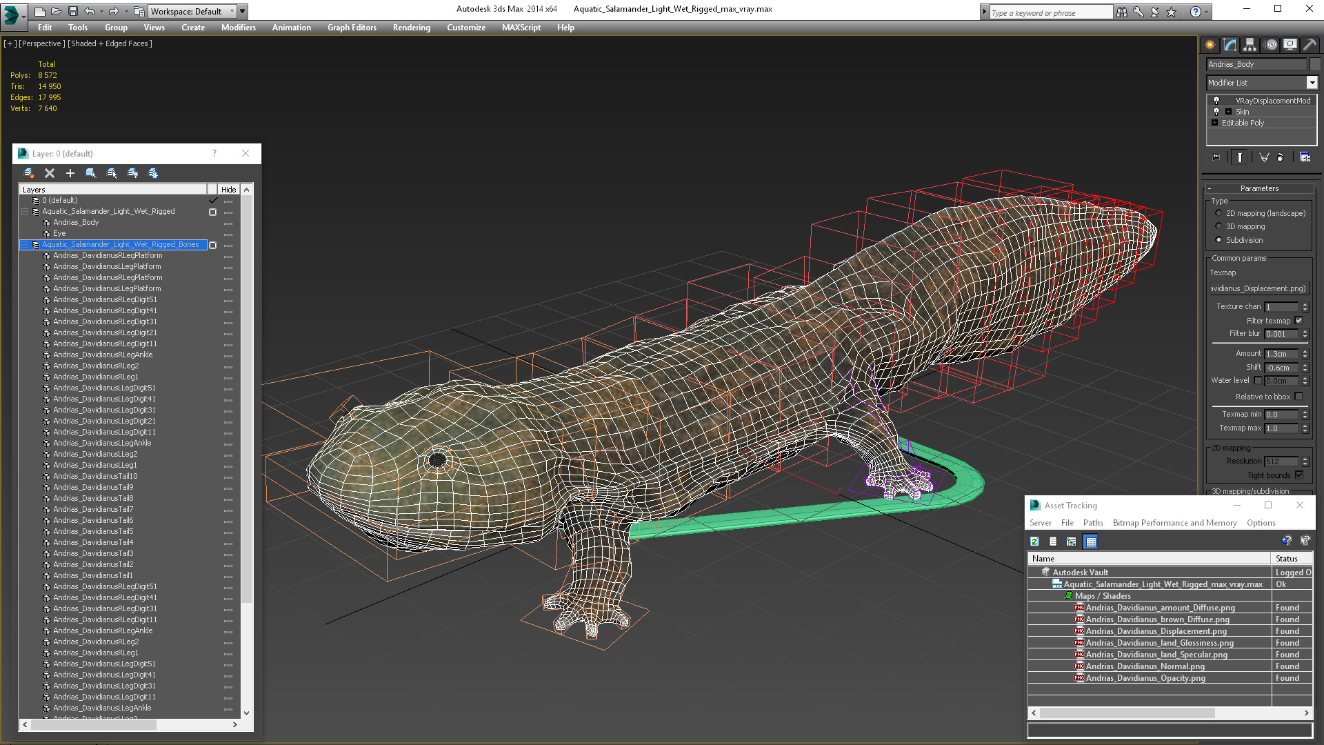 3D model Aquatic Salamander Light Wet Rigged