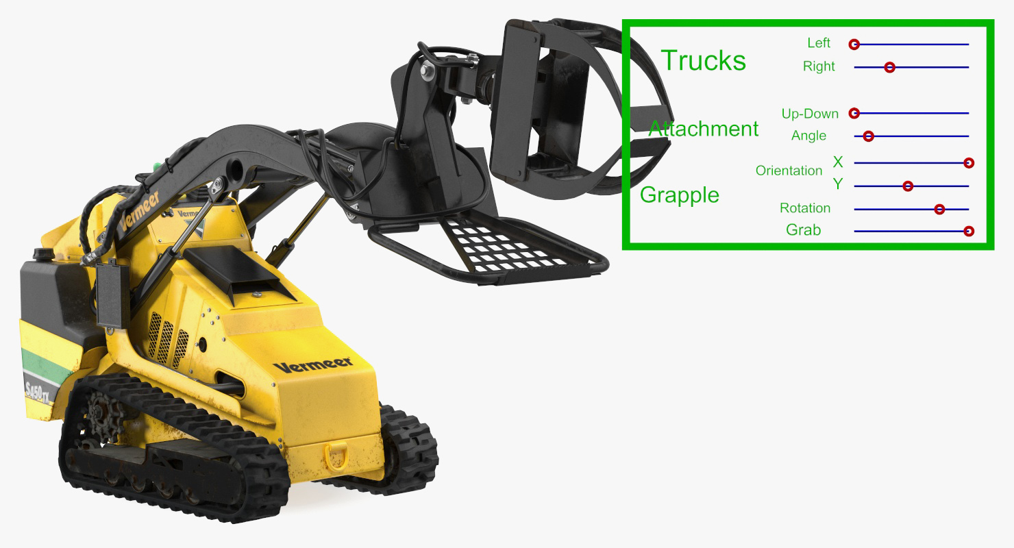 3D Vermeer Mini Skid Steer Loader Grapple Dirty Rigged