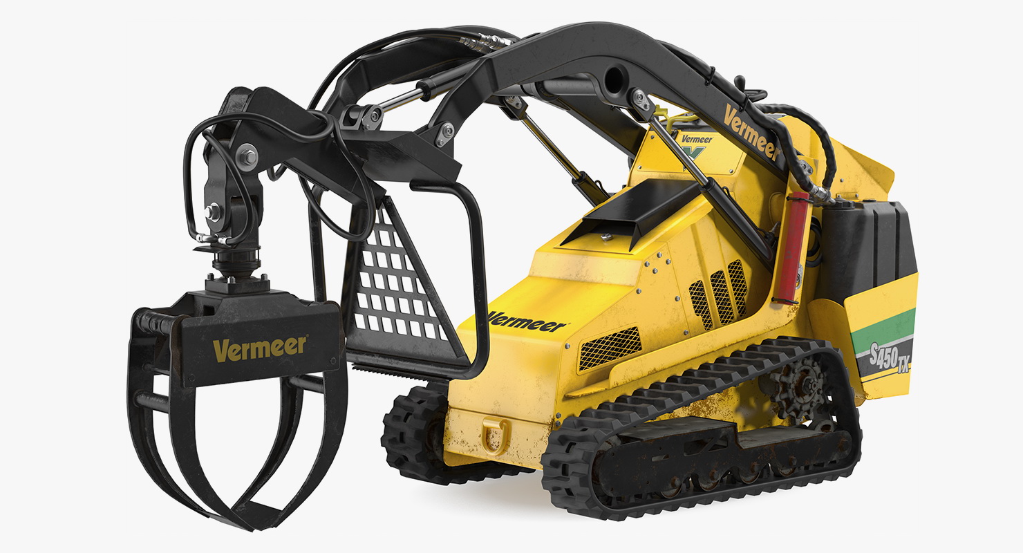 3D Vermeer Mini Skid Steer Loader Grapple Dirty Rigged