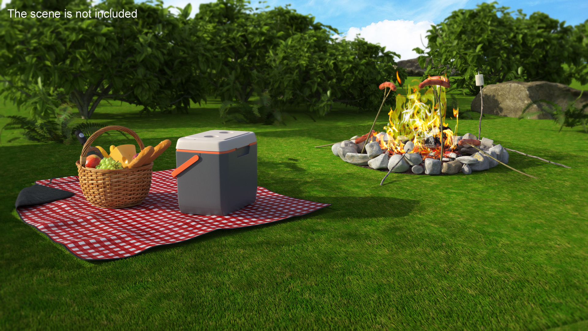 Picnic Food with Campfire Fur 3D model