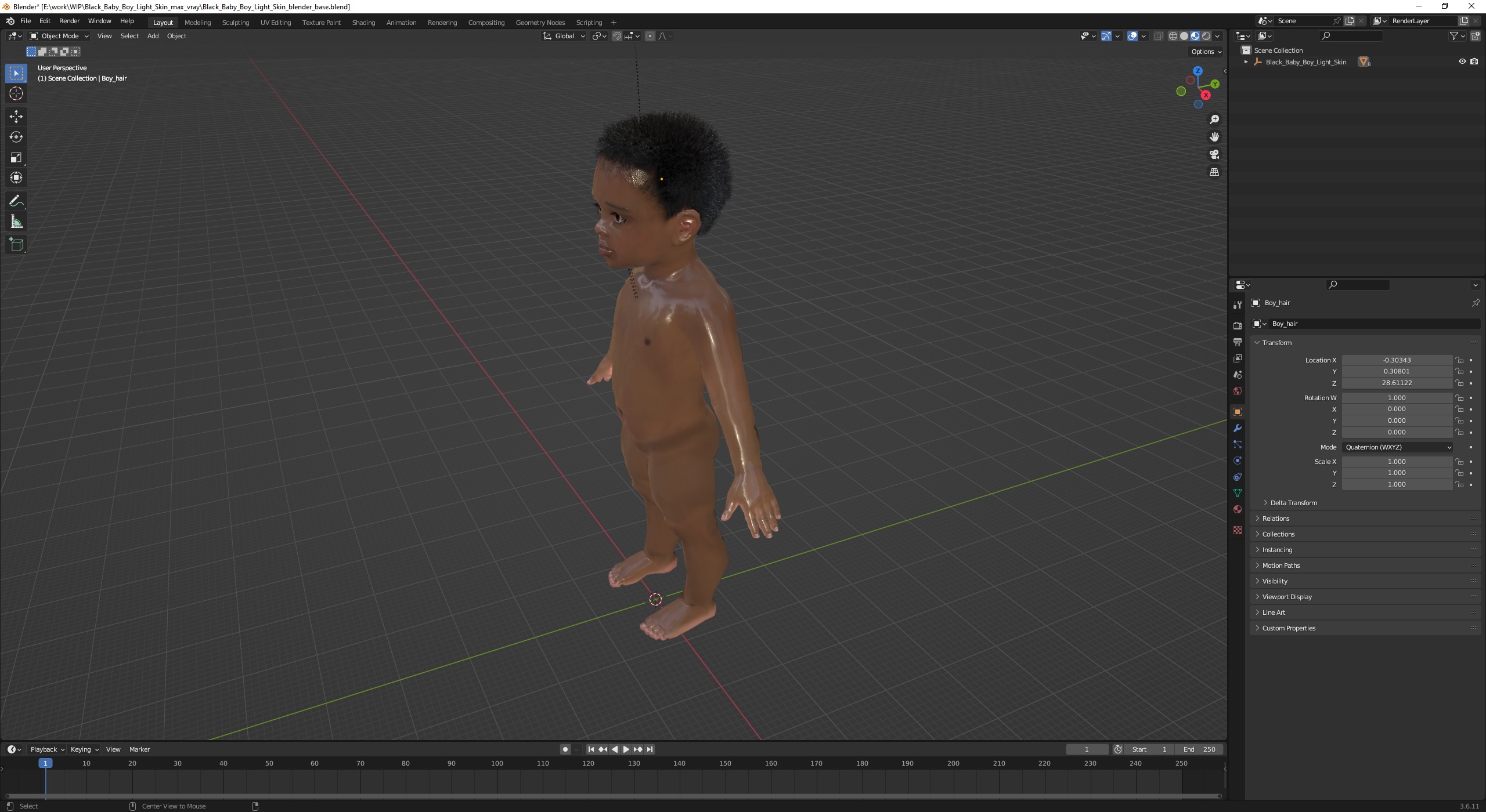 3D model Black Baby Boy Light Skin