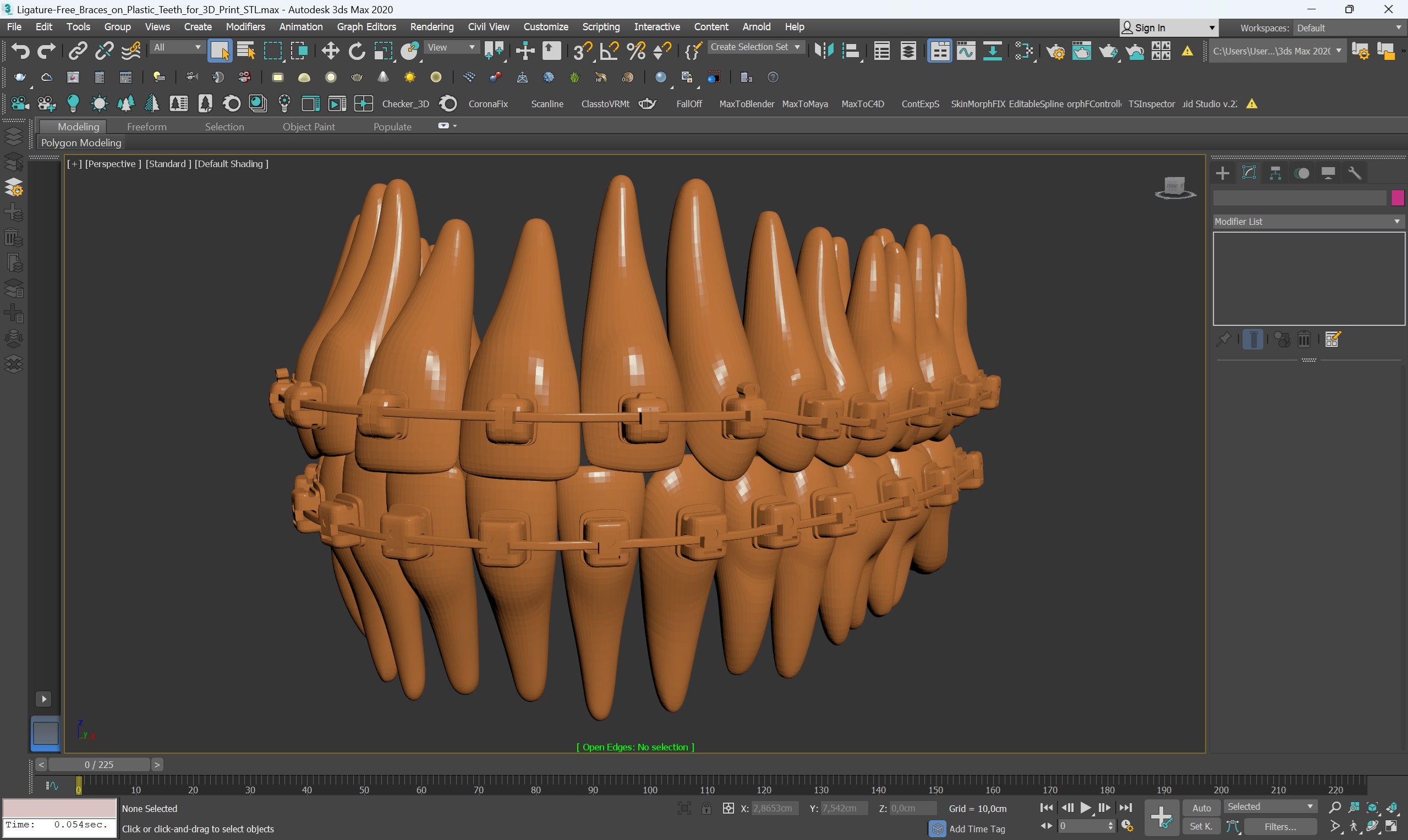 3D model Ligature-Free Braces on Plastic Teeth for 3D Print