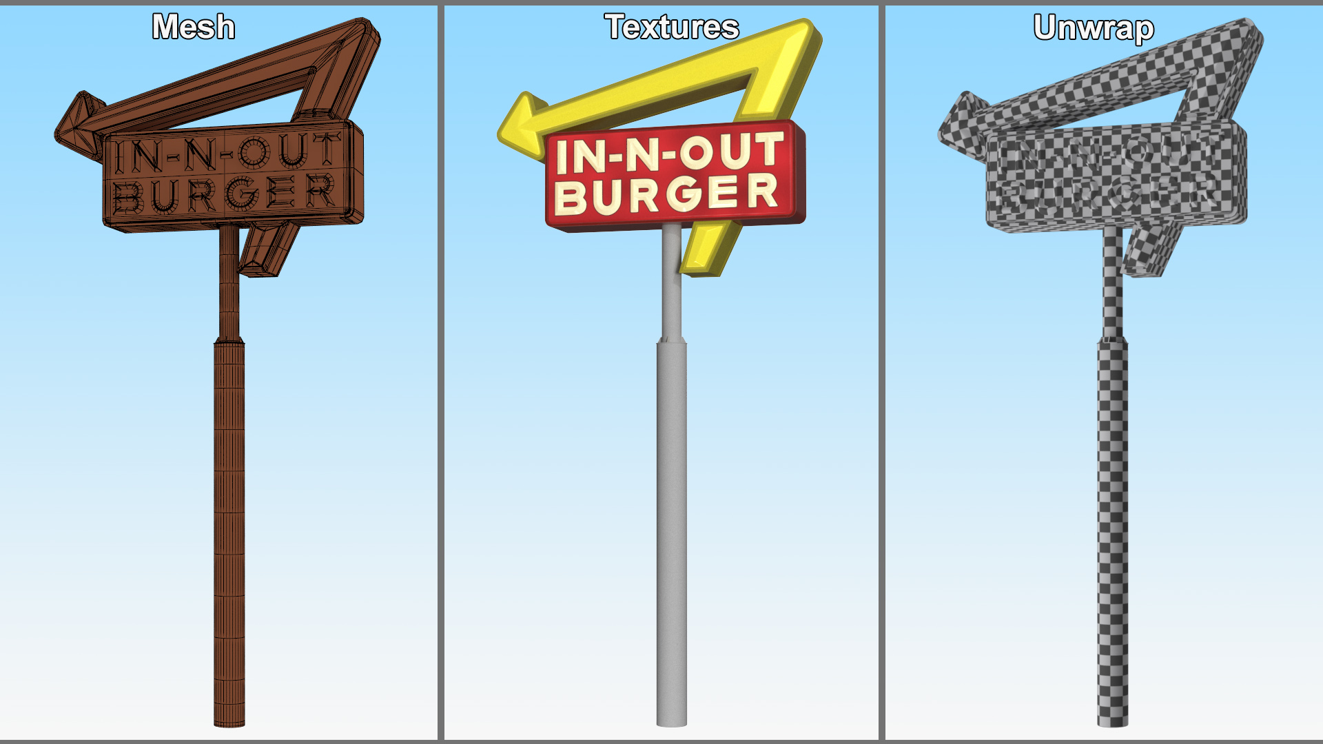 3D In N Out Burger Pole Sign Light