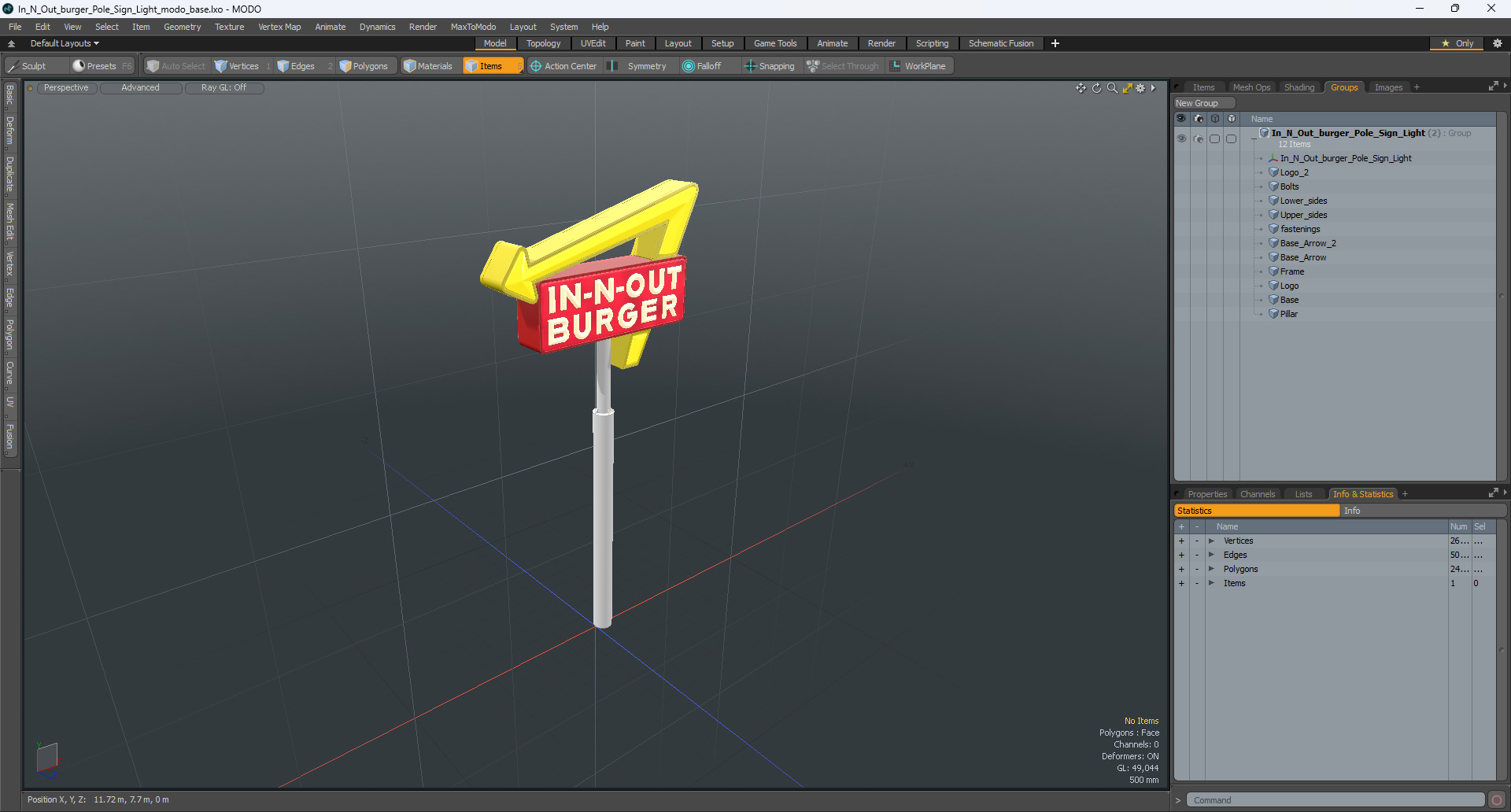 3D In N Out Burger Pole Sign Light