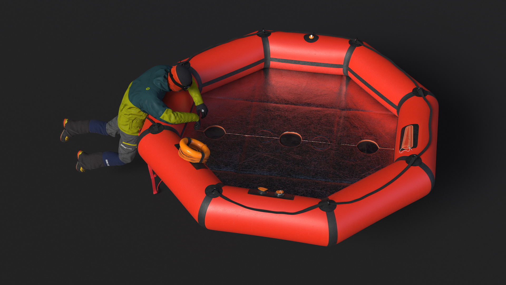 3D model Life Raft with Extras and Tourist Aboard