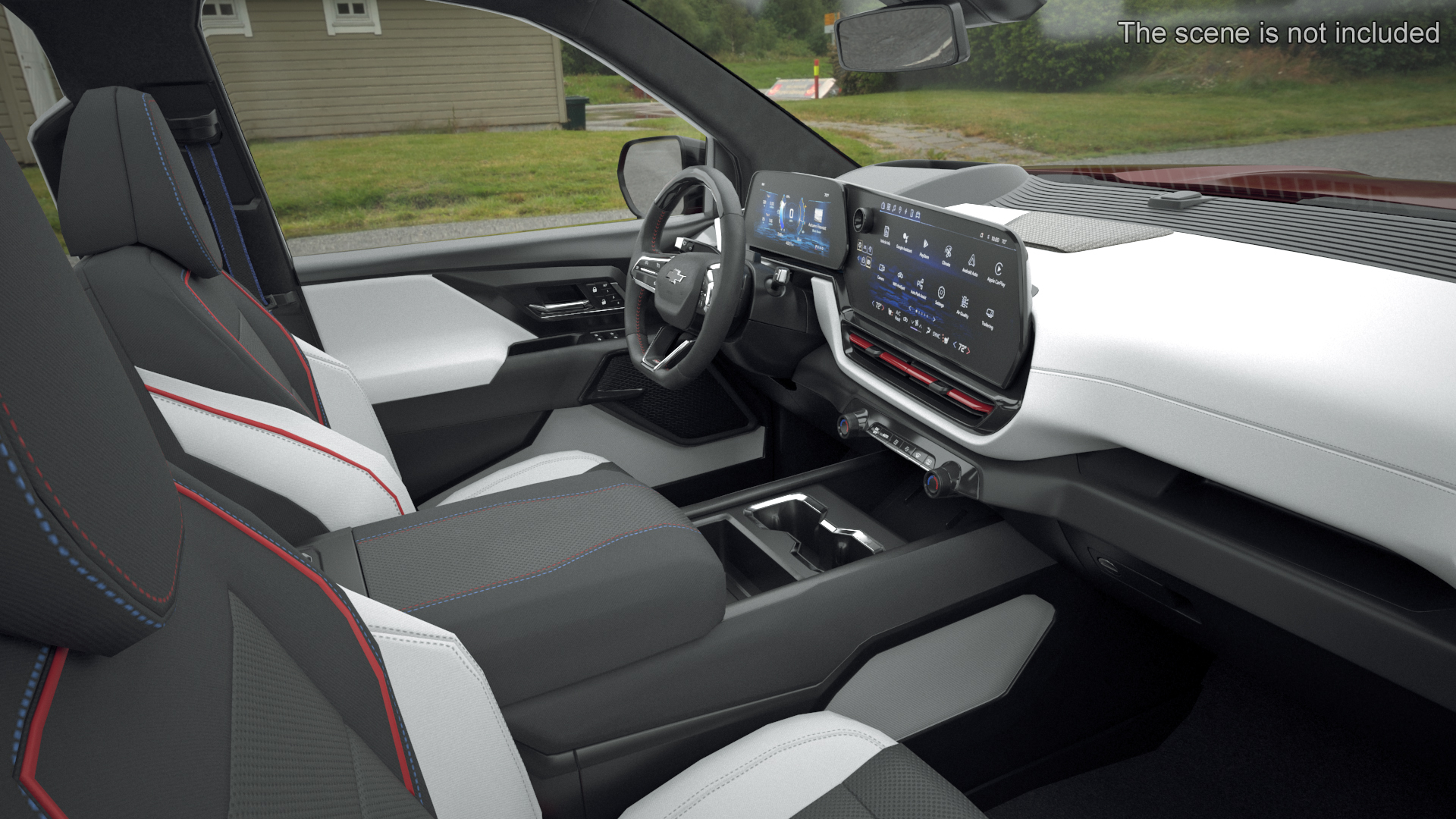 3D Red Chevrolet Silverado EV with eVgo Electric Car Charging Station