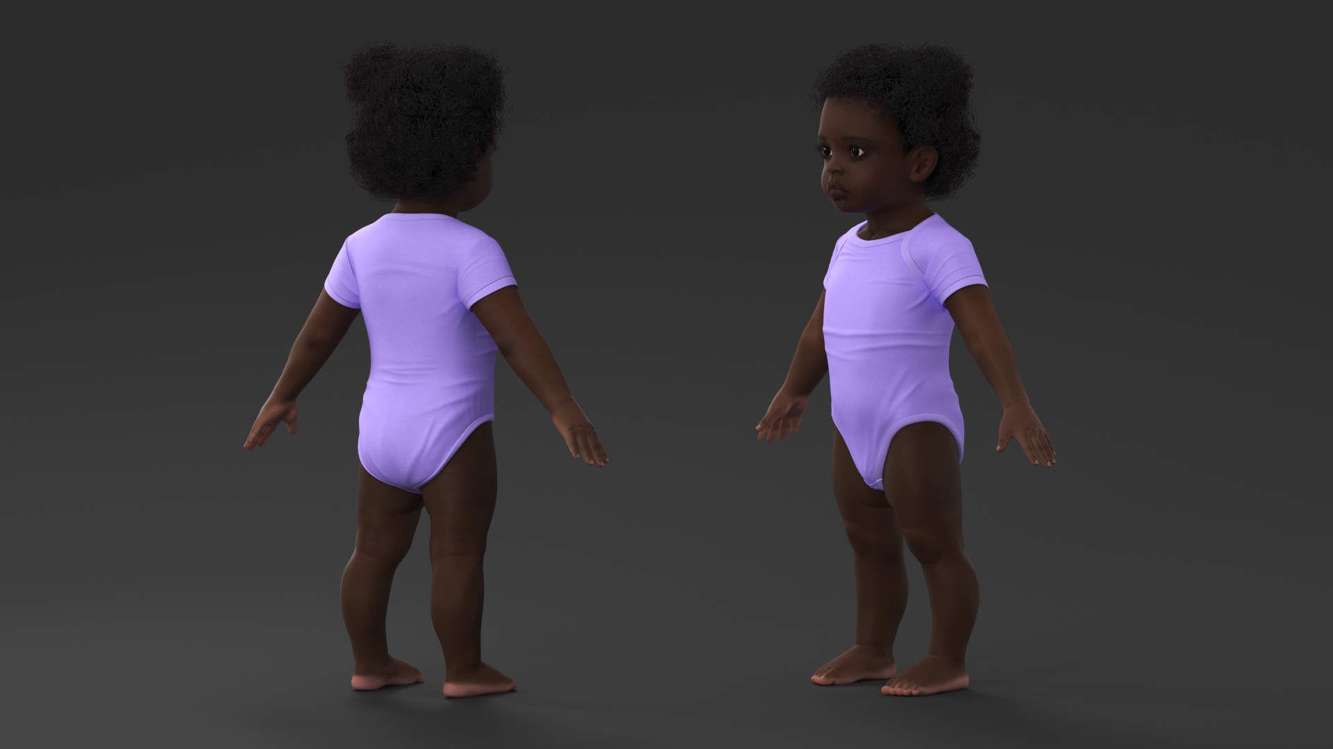 3D Baby Girl Dark Skin Wearing Bodysuit A-Pose model