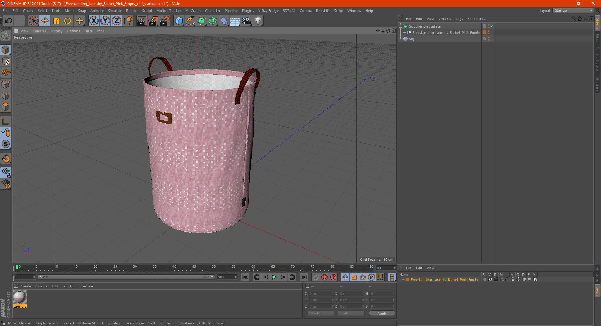 3D Freestanding Laundry Basket Pink Empty model