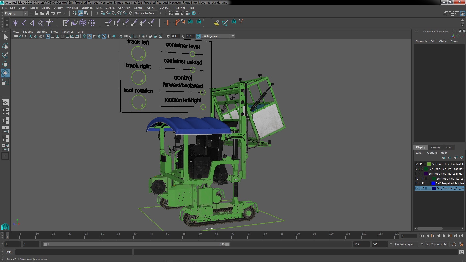 Self Propelled Tea Leaf Harvester Rigged for Maya 3D model