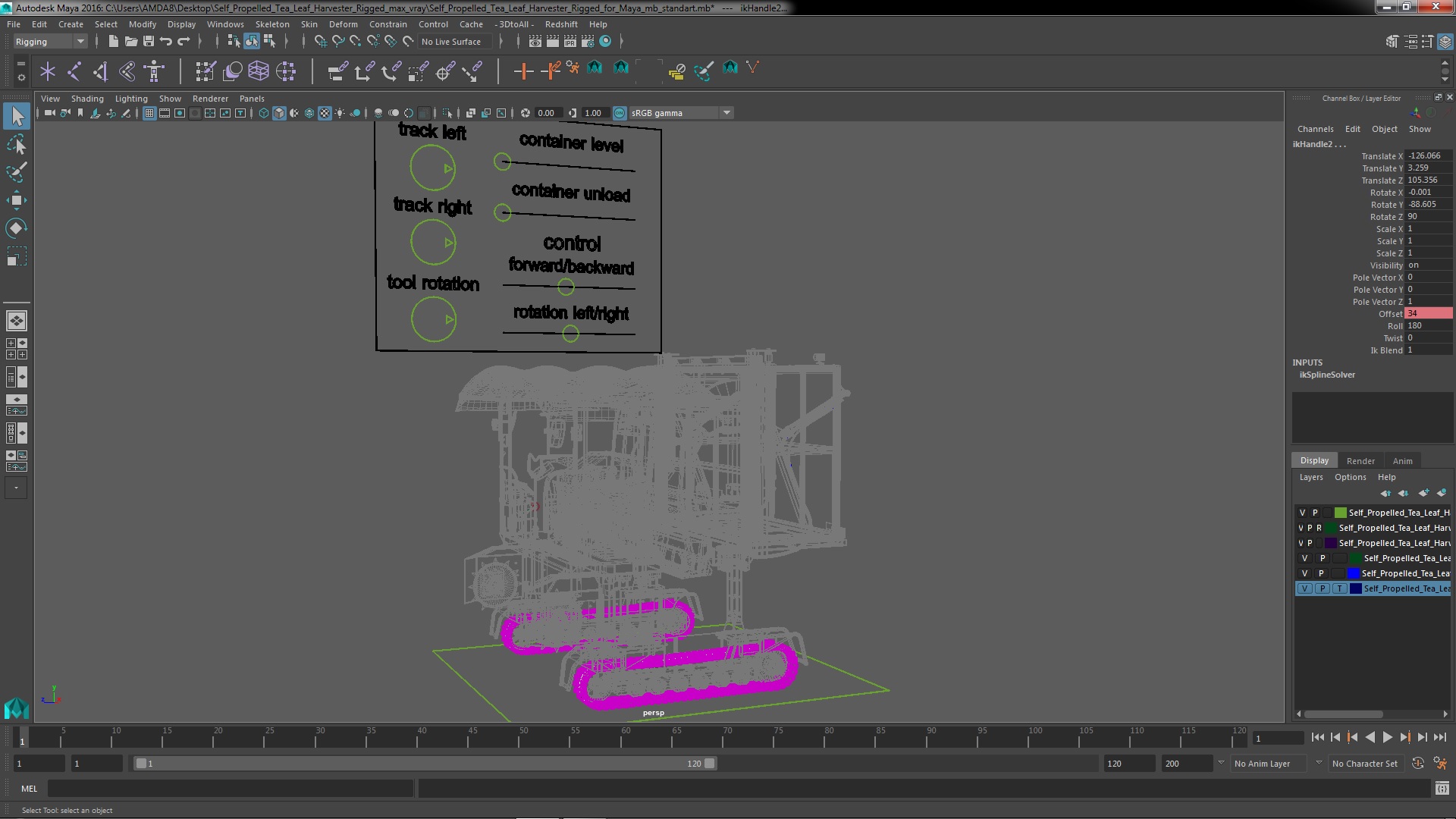 Self Propelled Tea Leaf Harvester Rigged for Maya 3D model