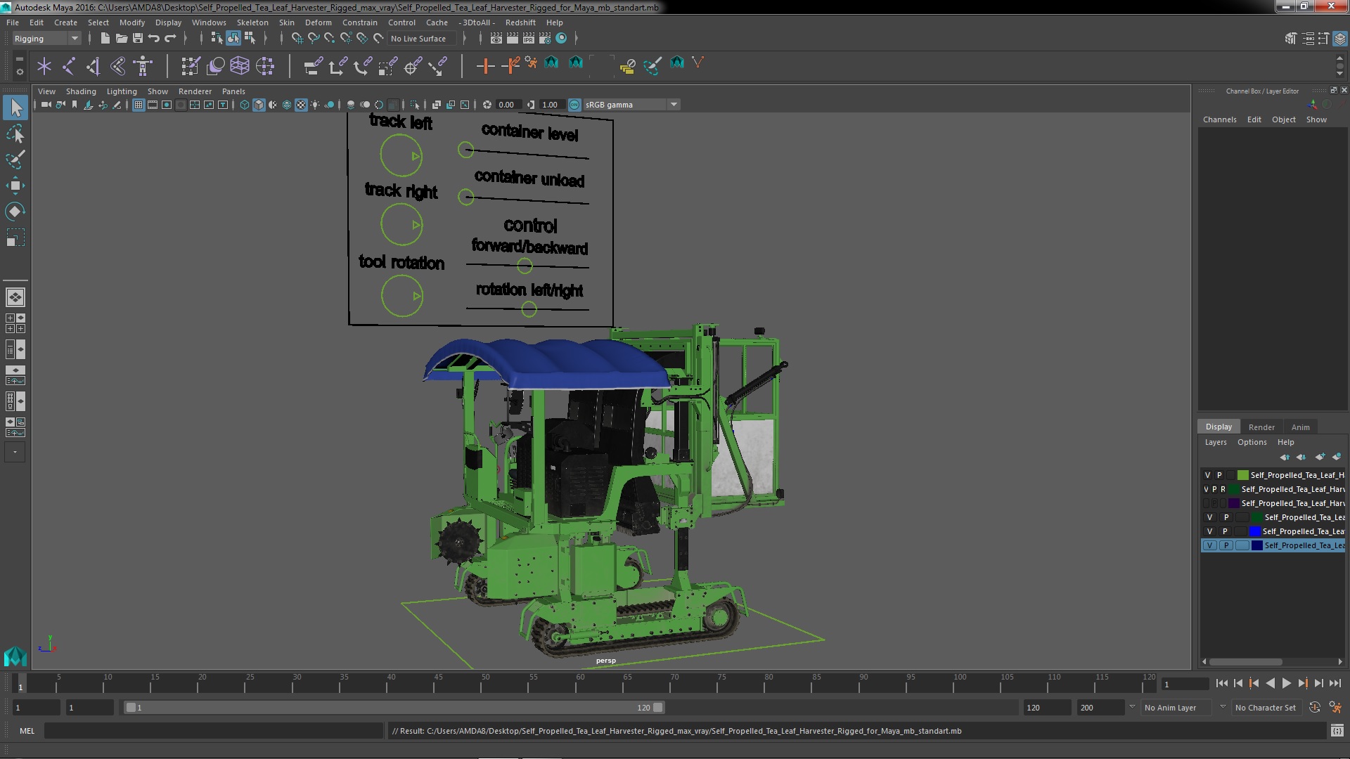 Self Propelled Tea Leaf Harvester Rigged for Maya 3D model