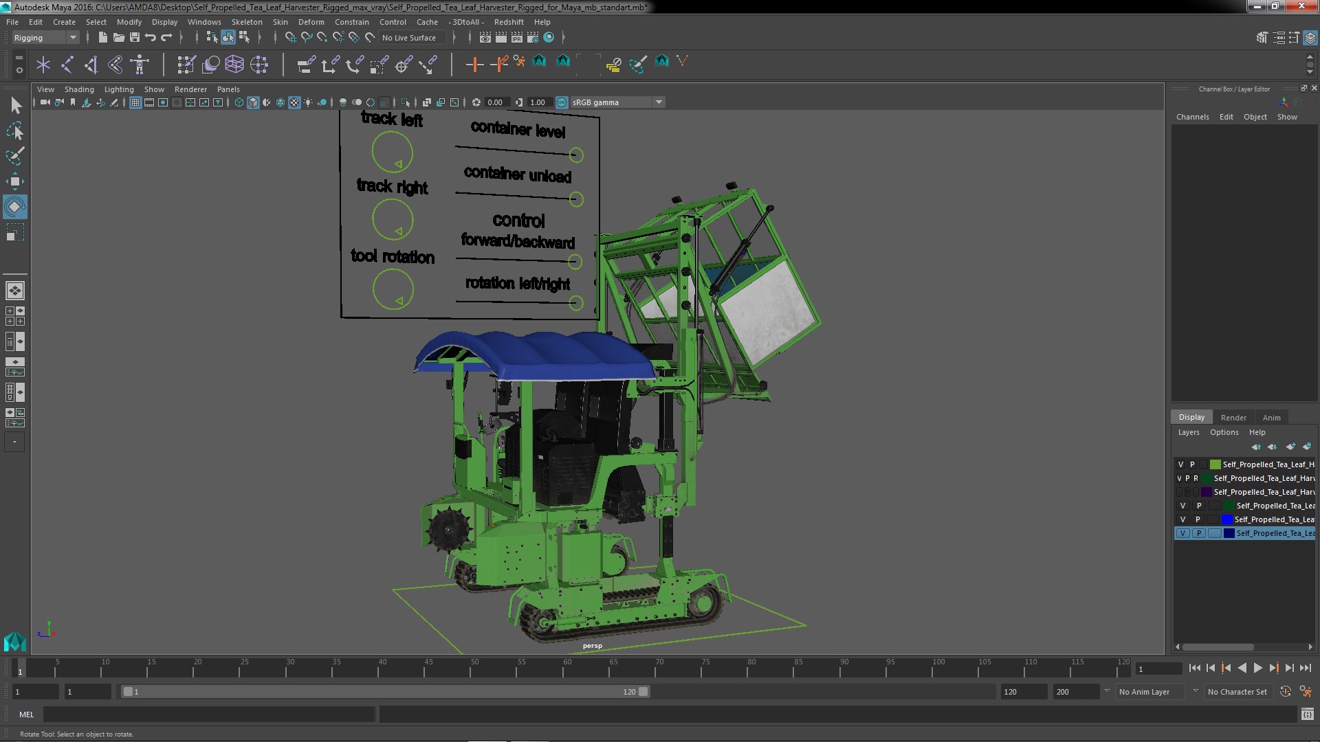 Self Propelled Tea Leaf Harvester Rigged for Maya 3D model