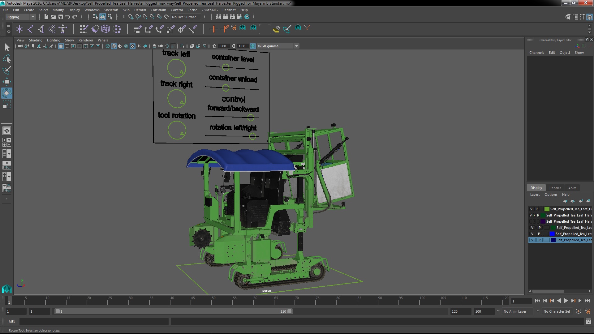 Self Propelled Tea Leaf Harvester Rigged for Maya 3D model