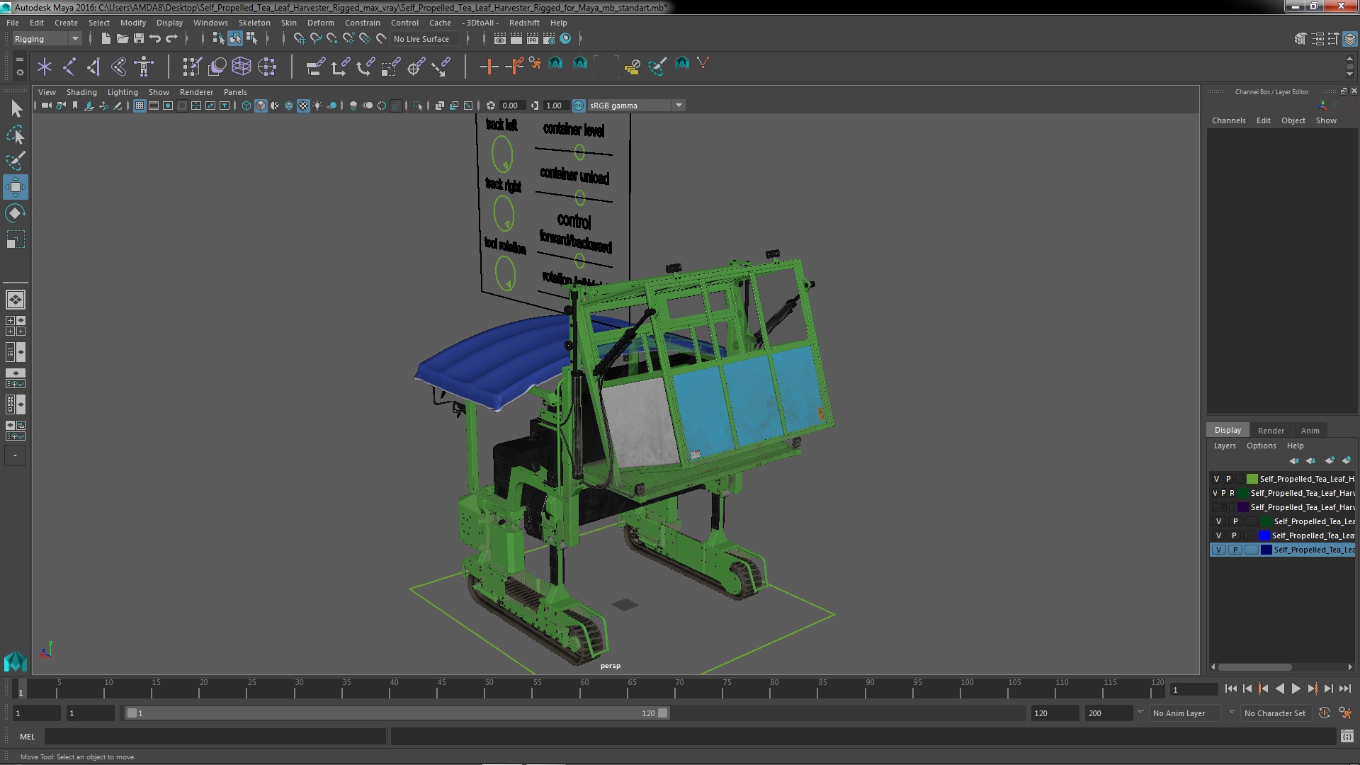 Self Propelled Tea Leaf Harvester Rigged for Maya 3D model