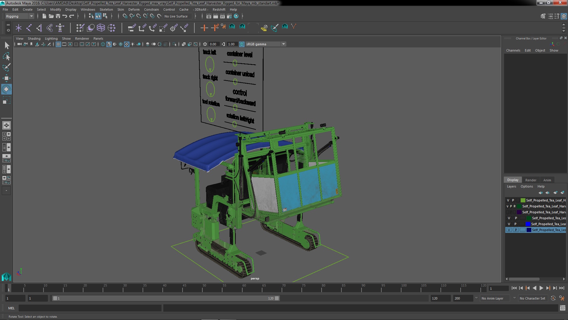 Self Propelled Tea Leaf Harvester Rigged for Maya 3D model