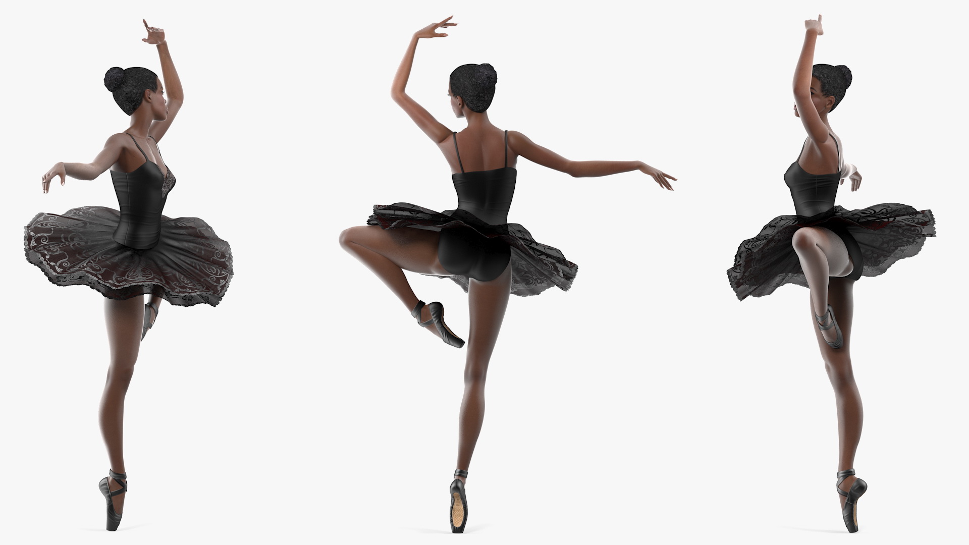 3D Dark Skinned Black Ballerina Dancing Pose