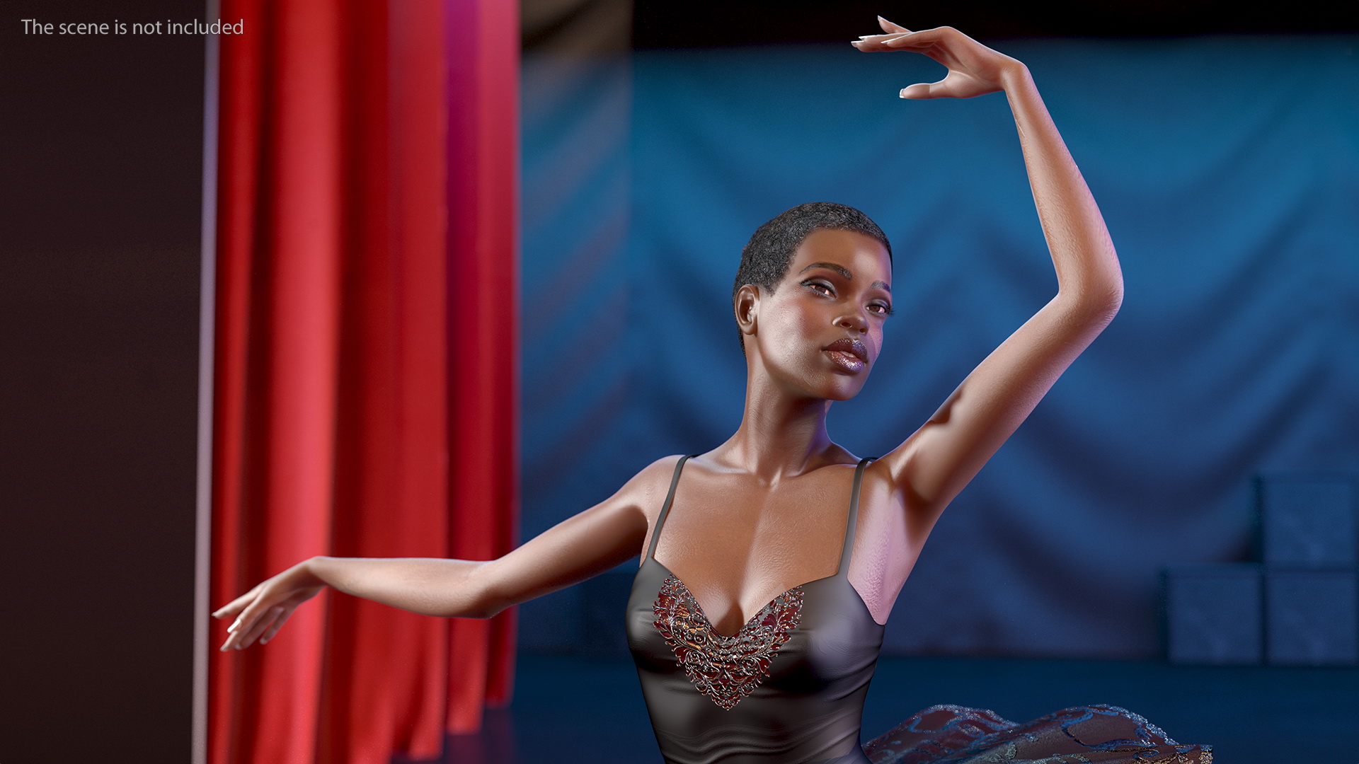 3D Dark Skinned Black Ballerina Dancing Pose