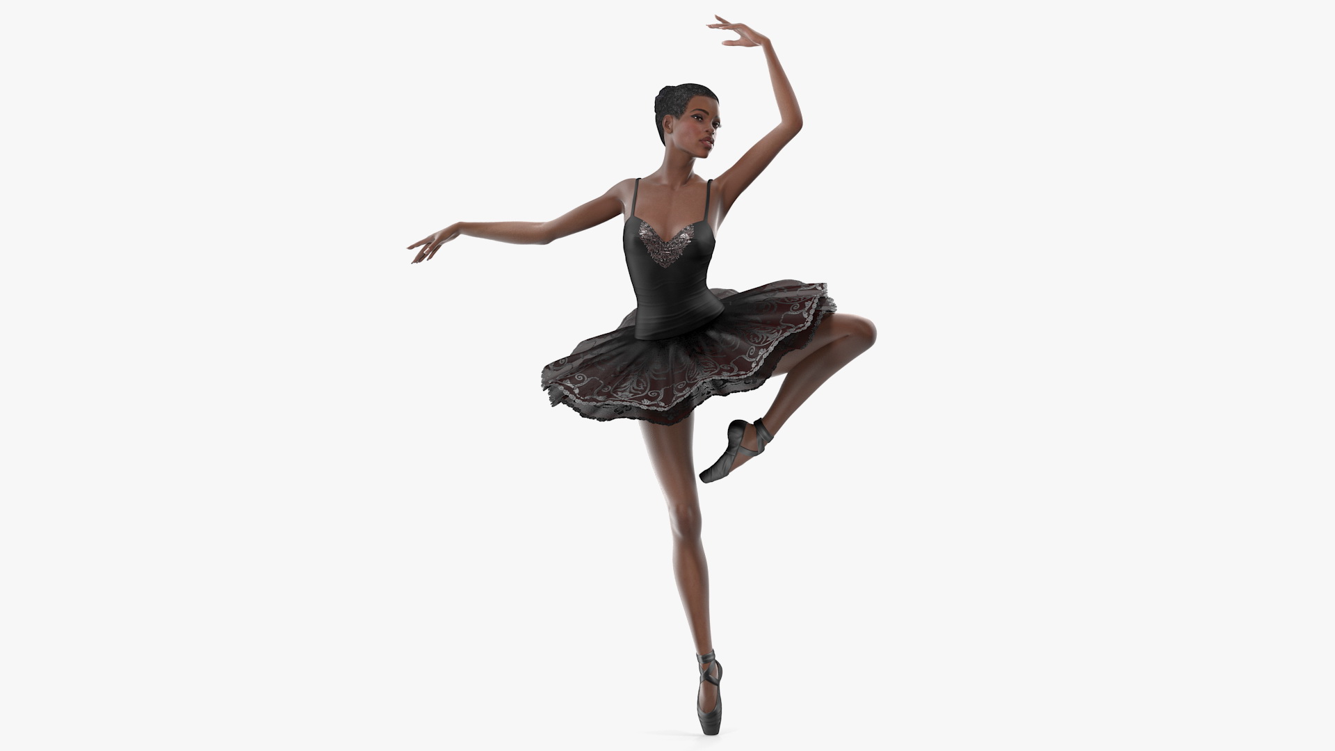 3D Dark Skinned Black Ballerina Dancing Pose