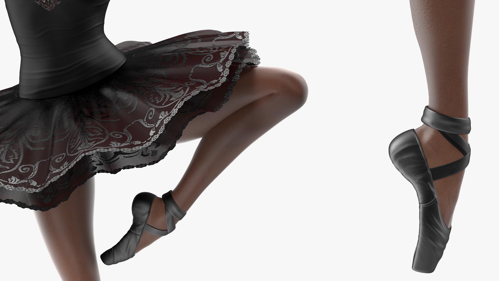 3D Dark Skinned Black Ballerina Dancing Pose