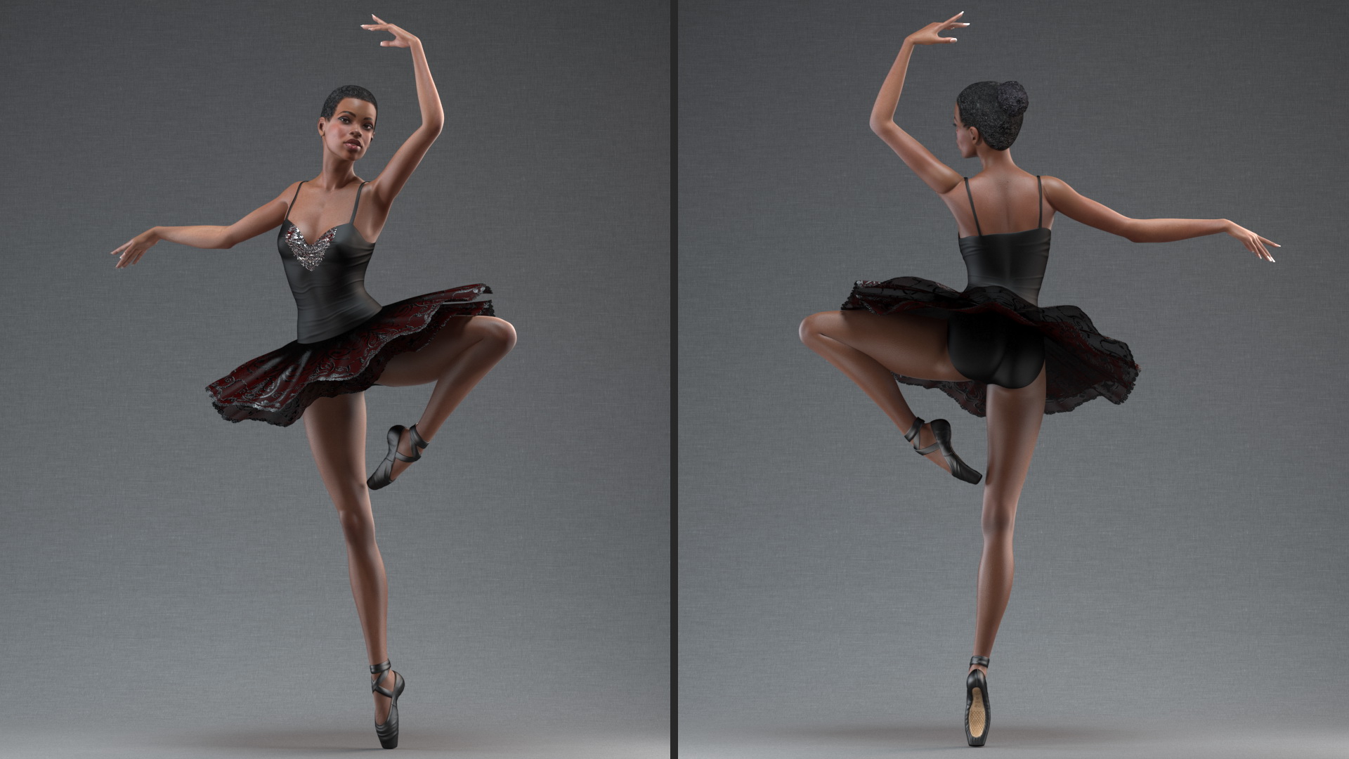 3D Dark Skinned Black Ballerina Dancing Pose