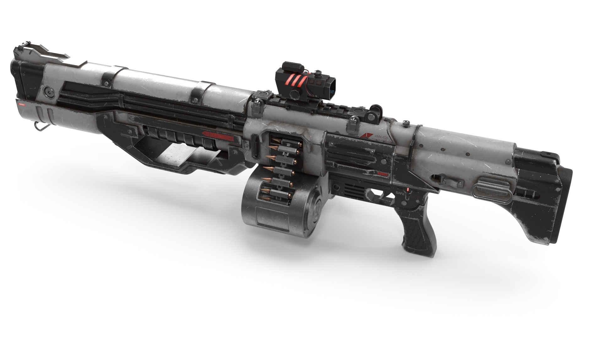 3D Used Sci Fi Machine Gun model