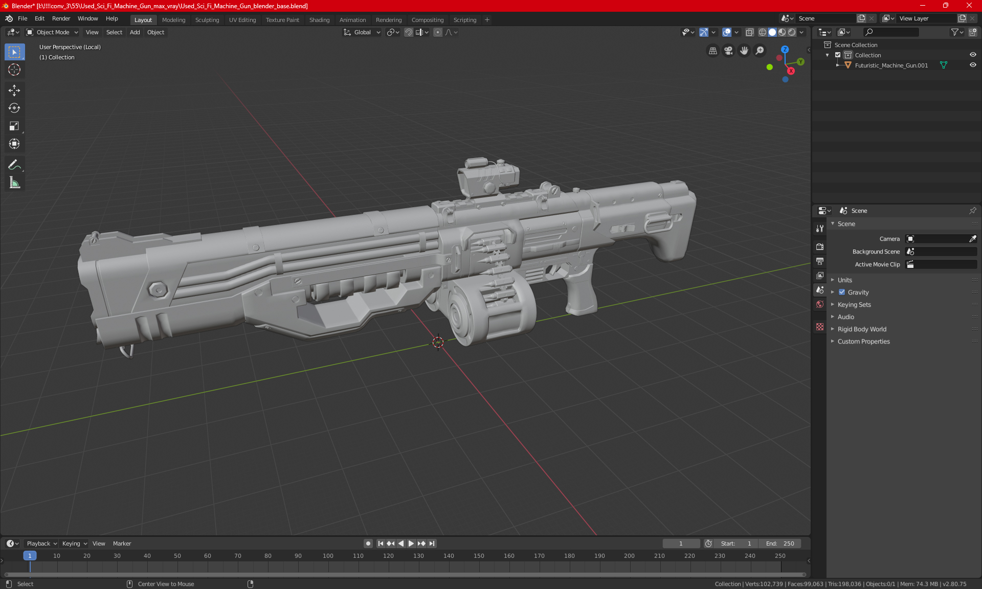 3D Used Sci Fi Machine Gun model