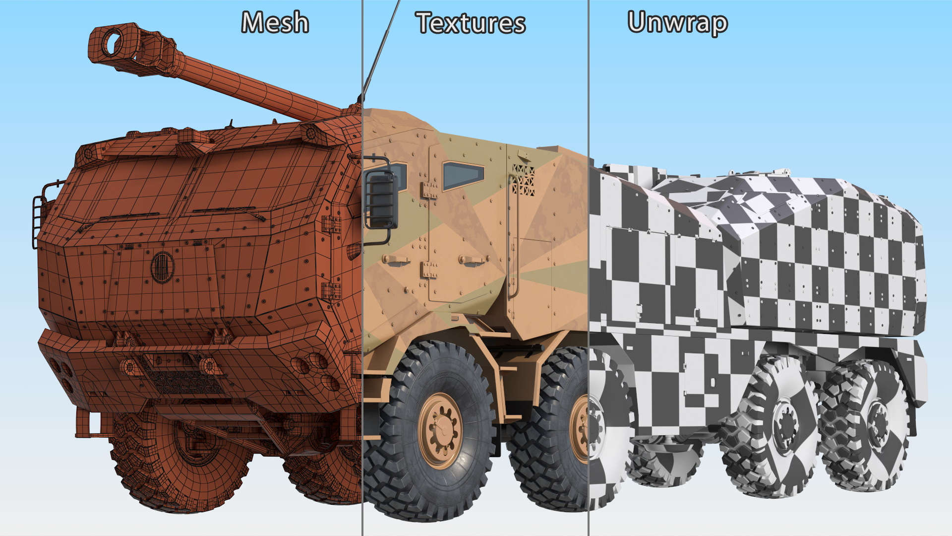 3D model Wheeled Armored Howitzer in Desert Camouflage