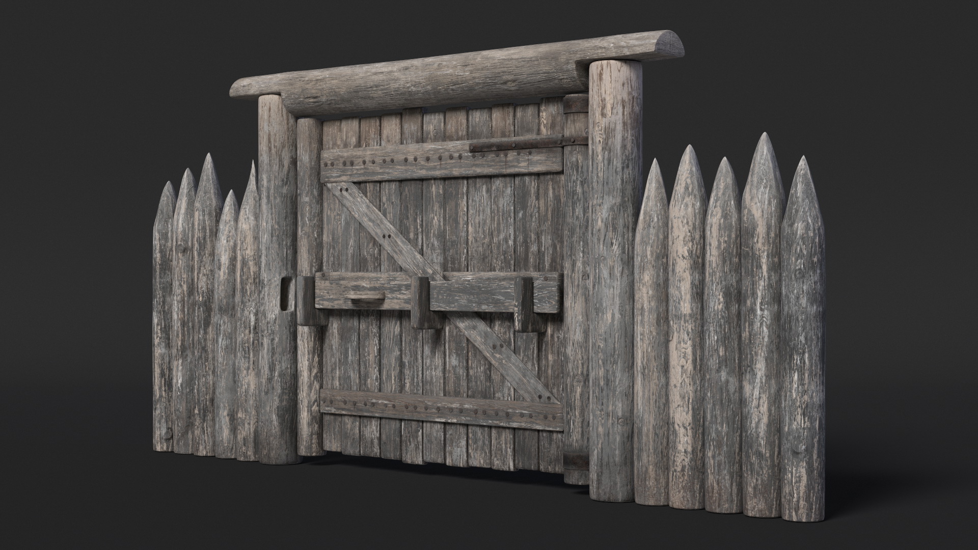 3D model Old Faded Fence with Gate