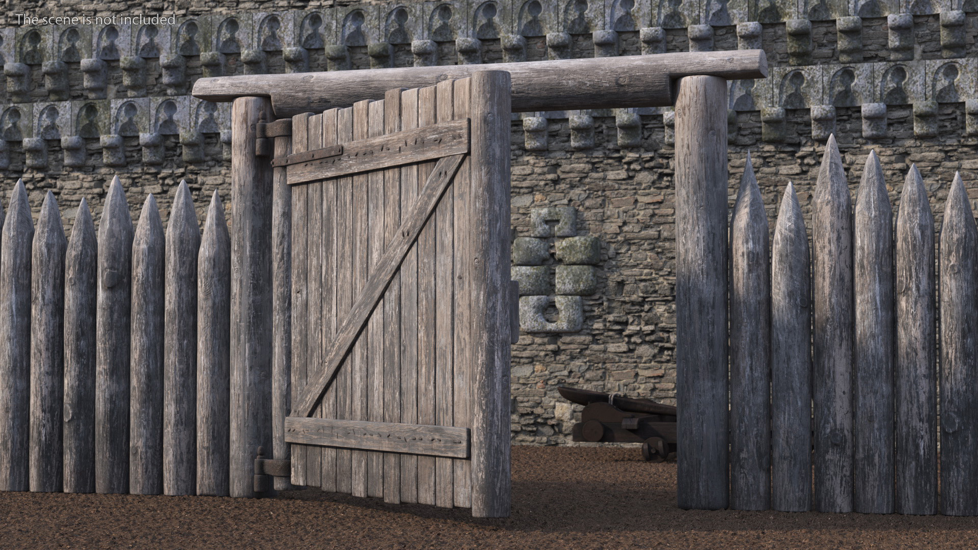 3D model Old Faded Fence with Gate